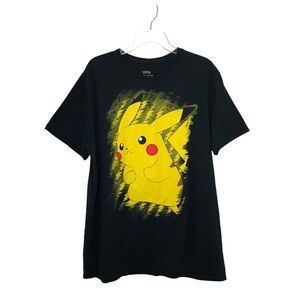 Men's Pokemon Pikachu Lightning Portrait Black / Yellow Short Sleeve T-Shirt XL
